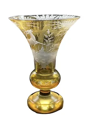 Buy 19th Century Bohemian Vase ~ Amber Flashed & Engraved • 379.34£