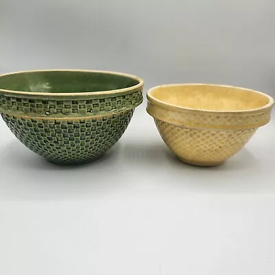 Buy 2 Yellowware Bowls  Mccoy Green Rare Honeycomb Checkered & Other Yellow Bowl • 76.81£