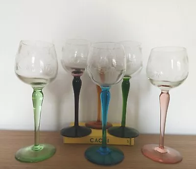 Buy Bohemia Crystal Hock Wine Glasses Harlequin Colours Flower Etched X 6 Ex.Con • 38.50£