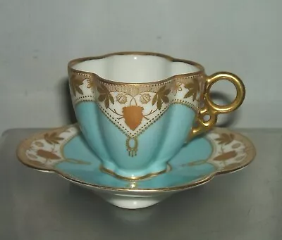 Buy Hutschenreuther Turquoise Blue Gilt Miniature Cup & Saucer Dresden, Coalport Int • 50£