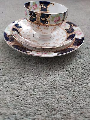 Buy Antique Vintage Diamond China Tea Set Trio Hand Painted Colbalt Blue Floral  • 21£