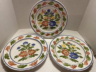 Buy (3) Keraluc Quimper France 10” Floral Plates Hand Painted French Country Potteey • 109.97£