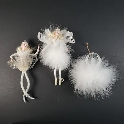 Buy Ballerina Fairy Ornaments Woodland Feathers Glitter Frosted Glass Plastic Tutu • 48.15£