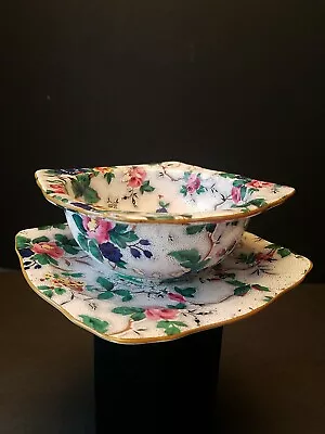 Buy 1920s Crown Ducal Ware Ascot Chintz Mayonnaise Bowl With Attached Plate 6.5 In • 57.85£