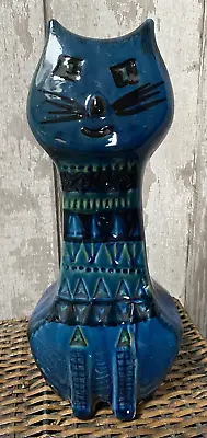 Buy Vintage MCM Italian Rimini Blue Glaze Aldo Londi Bitossi Style Cat Sculpture • 124.99£