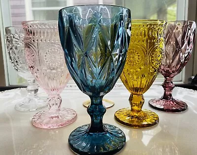 Buy Boho Wedding Water Wine Goblet Rainbow Color Glasses Curated Indiana Set Of 6 • 62.89£