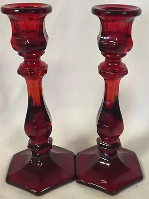 Buy Candleholders Candlestick Holders - Red Glass - Mosser USA - Set Of 2 • 85.38£