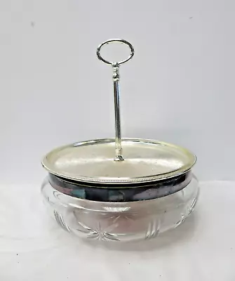 Buy Vintage Silver Plated Glass Cake Serving Platter Stand Cut Crystal Glass Bowl • 19.99£