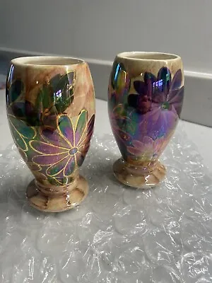 Buy Pair Of Old Court Ware Lustre Gilt 5” Floral Vase Hand Painted C 1950s • 10£