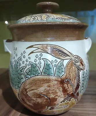Buy M & J Mosse Llanbrynmair Salt Glazed Stoneware- Large Lidded Pot With Hares • 100£