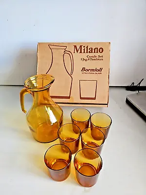 Buy Vintage Bormioli Italy Milano Amber Glass Jug And Tumbler Set | Retro New,Boxed • 49.99£