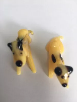 Buy 2 Vintage  Milk Glass Dog Small Yellow Figure Lampwork Animal Figurine Retro • 10£