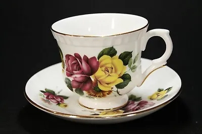 Buy Vintage  Crown Staffordshire Fine Bone China Footed Tea Cup & Saucer Flowers • 23.21£