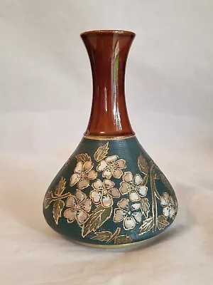 Buy Vintage Lovatt, Langley Mill, Vase 5659 With Blossom Decoration On Green Ribbed. • 19.75£