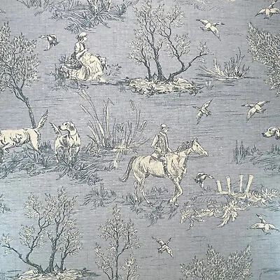 Buy Canvas Fabric - Wedgewood Blue County Toile Horses - Craft Fabric Material Metre • 7.99£