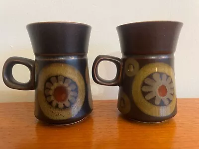Buy Pair Denby Arabesque Coffee Cups / Mugs Brown Flower Vintage Retro Mid-Century • 15£