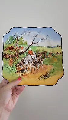 Buy Crown Ducal Ware Ovington NY England 12  Square Plate Fox Hunter Horses Dogs  • 28.86£