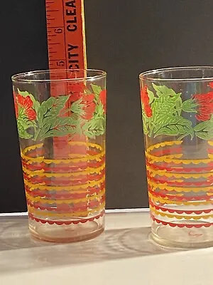 Buy VTG 1930’s  Screen Printed  Drinking Glasses X2 Cottage Core Retro Style • 18.97£