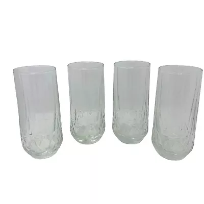 Buy Vintage Cut Glass X4 Clear Glasses Set Hi Ball Long Water Cocktails Highballs • 10.49£