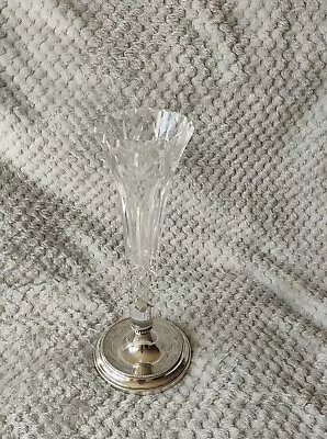 Buy Genuine Antique Flute Style Cut Glass Vase Sterling Silver Hallmarked Birmingham • 39.50£