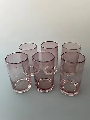 Buy Set Of 6 Hand Blown Heavy Mexican Glass Tumblers Pink Rose Bubbles Perfect • 75.69£