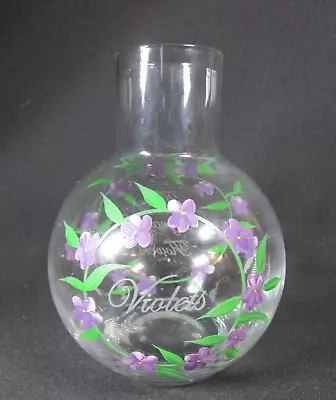 Buy Lovely Vintage Etched Glass Vase With Hand Painted Flowers Violets Floral Design • 7.97£