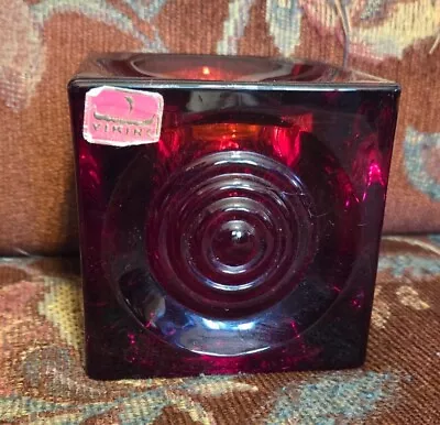 Buy Vtg Viking Bullseye Cube Glass Candle Holder 1970s MCM Mid-Century Ruby Red  • 67.13£