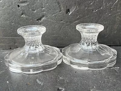 Buy Vintage Pair Of Pressed Glass Candlestick Holders Mid Century • 9.99£