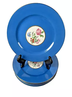 Buy Tressemanes & Vogt T&V Limoges Blue & Gold Floral Medallion 8” Plates Set Of 5 • 144.07£