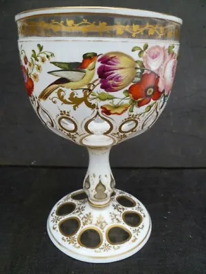 Buy Bohemian White Cut To Clear Glass Goblet Compot.Enamelled   Floral And Birds • 175£