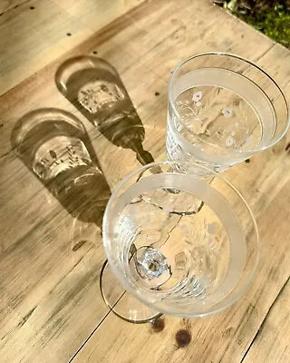 Buy 1950's Libbey Rock Sharpe Etched Crystal Tall Champagne Sherbe Glasses, Set Of 2 • 19.18£