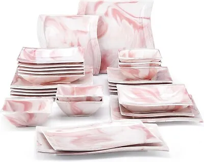 Buy 26pc Marble Pink Dinner Set Square Plates Bowls Serving Platter Crockery For 6 • 139.99£