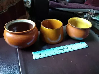 Buy 3 X Vintage Studio Pottery Small Bowls/Pots(1 By Watcombe) Burnt Orange Glaze. • 9£