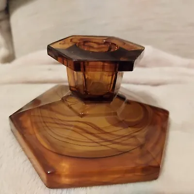 Buy Art Deco George Davidson Cloud Glass Amber Glass Candle Holder10cm Base • 13.99£