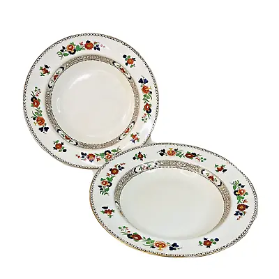 Buy Two Antique Booths Soup Bowls Dinnerware White, Red & Gold • 2.50£