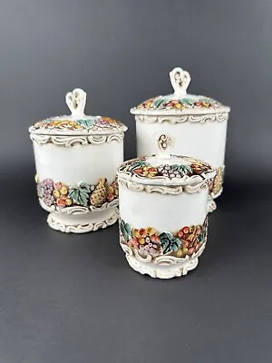 Buy Lefton Della Robbia Fruit Covered #3487 Ceramic Canister Set Of 3 Vintage • 34.02£