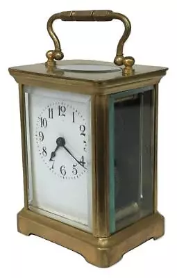 Buy Antique 19thC French Brass Glass Carriage Officers Clock +Key HENRI JACOT (Attr) • 381.23£