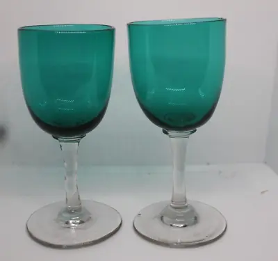 Buy 2 X Victorian Bristol Green Wine Glasses • 15£