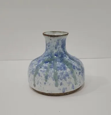 Buy  Art Studio Pottery Vase Handmade Blue Green White Drip Glaze Farmhouse, Signed • 14.19£