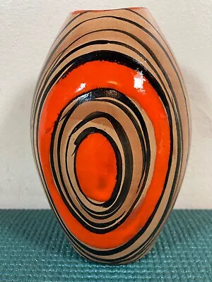Buy Stunning Alvino Bagni  Mid Century 6  Orange/black Ceramic Gloss Pottery Vase • 53.52£