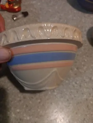 Buy Vintage McCoy Salesman Sample Yellow Ware Pink Blue  Striped Pottery Mint Rare • 192.94£