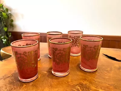 Buy Vintage Cranberry Glass Tumblers With Gold Gilt Set Of 6 • 113.85£