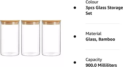 Buy Glass Jars With Bamboo Lids Set Of 3Pcs Kitchen Storage Containers Pasta Cereals • 10.50£