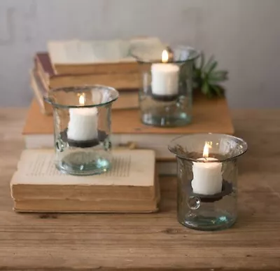 Buy Set Of 3 Mini Glass Candle Holder W/ Removable Rustic Metal Insert - NEW • 55.62£