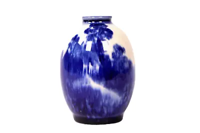 Buy Royal Doulton Blue Flambe Porcelain Vase Countryside Scene Circa 1920 • 60£
