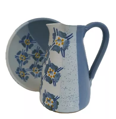 Buy SUZANNE MAY POTTERY IRELAND BLUE FLORAL STONEWARE JUG PITCHER AND BOWL 20cm • 14.99£