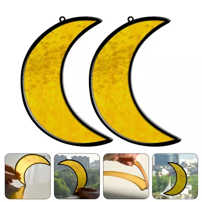 Buy 2pcs Stained Glass Moon Suncatcher For Window Decoration- • 9.78£
