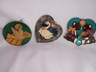 Buy (3) Vintage 60's 70's Stained Glass Window Hangers Peace Bears Duck • 15.54£