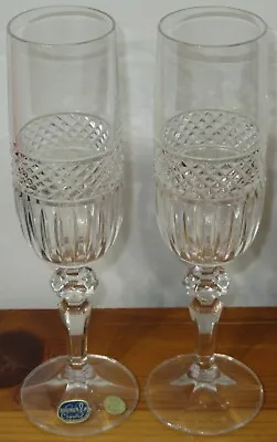 Buy Lot 2  BOHEMIA  Crystal Hand Cut CZECH Clear Glass Fluted Champagne Stemware • 24.12£