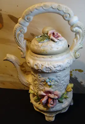 Buy Large Vintage Capodimonte Embossed Floral Ceramic Tea Pot On Feet 1213/23 • 24.97£
